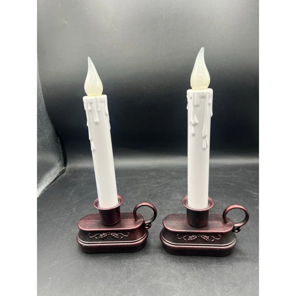 GE Flickering Window Candles Set of 2 Battery Operated Flameless LED 10” White